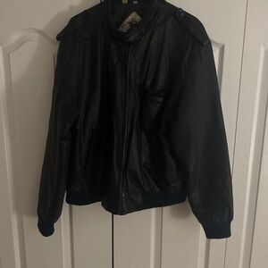 World Alliance Mens Black Leather Long Sleeve Full-Zip Bomber Jacket Size XLarge